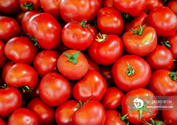 fresh red tomatoes closeup vegetable background Top view