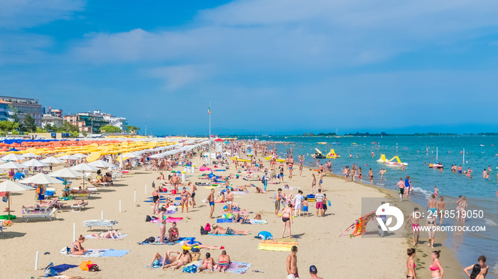 Summer family resort crowded with tourists