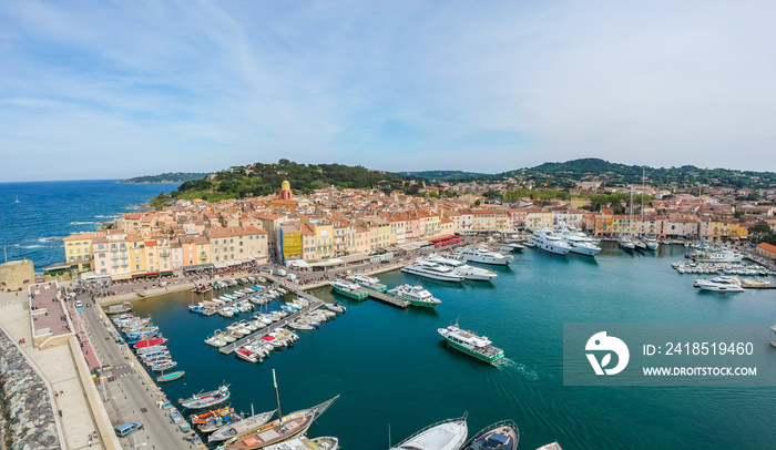 Panorama of Saint Tropez, Cote dAzur, France, South Europe. Nice city and luxury resort of French r