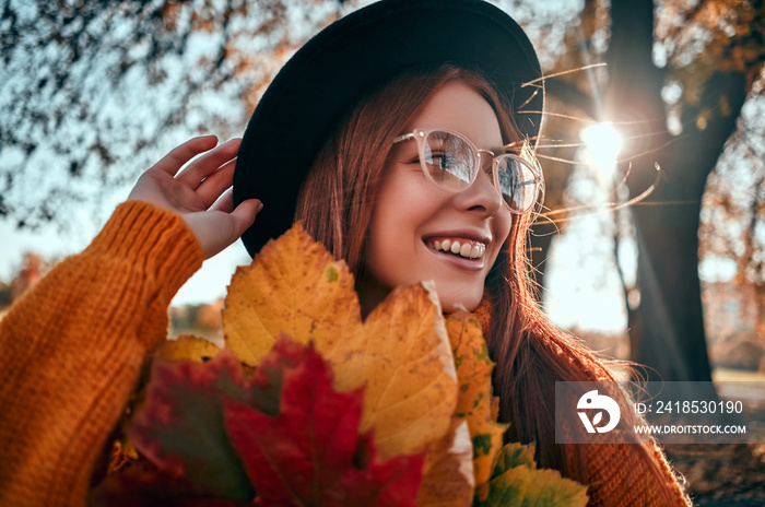 Woman in park in autumn