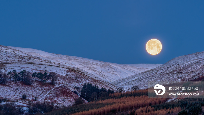 Moon setting over the Campsie Fells in Winter