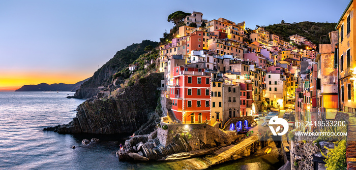 View of Riomaggiore village at the Cinque Terre, UNESCO world heritage in Liguria, Italy