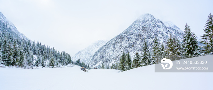 Beautiful winter landscape scenery in Tirol, Reutte, Austria