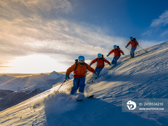 Skiing with amazing view of swiss famous mountains in beautiful winter snow  Mt Fort. The matterhorn