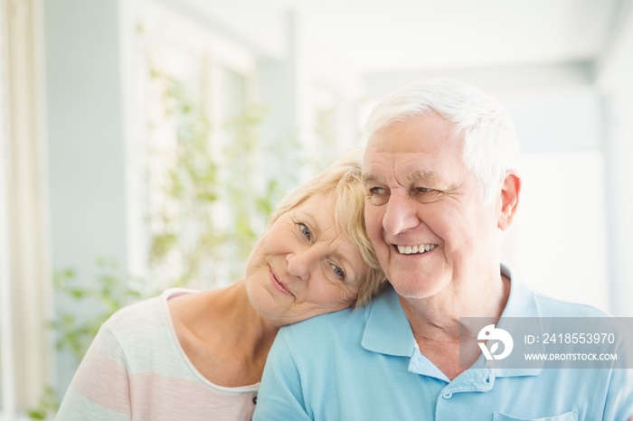 Happy senior couple smiling at home