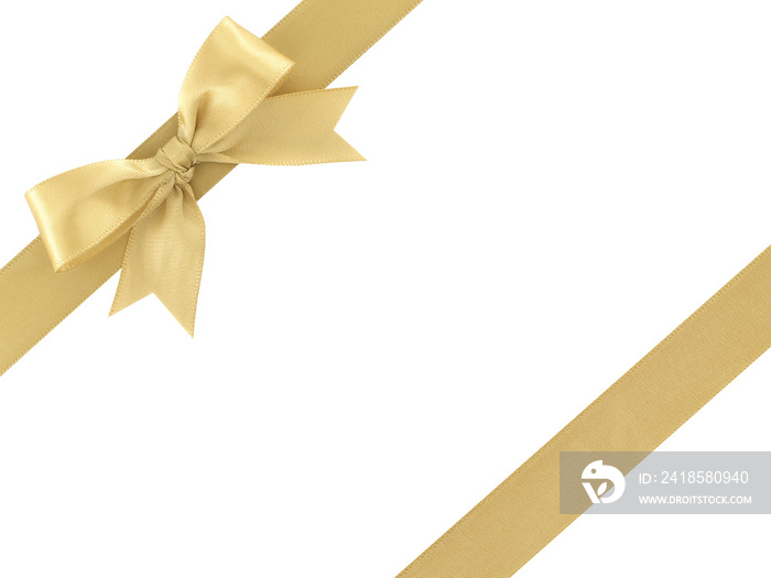 gold ribbon with bow isolated on white background, for decoration and add beauty to gift box