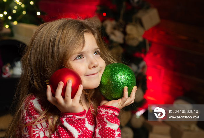 Winter holidays. Happy childhood. Merry christmas and happy new year. Adorable child play at home. D