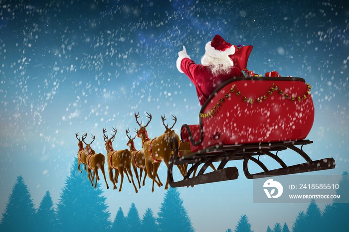 Composite image of santa claus riding on sleigh during christmas