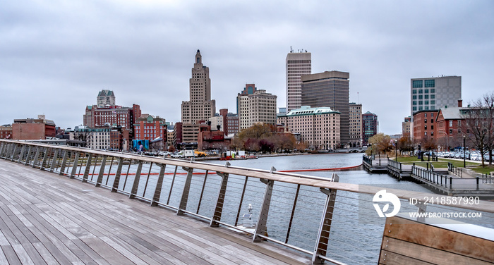 Providence rhode island skyline on a cloudy gloomy day