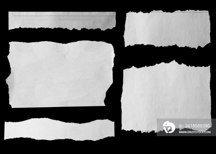 Five torn papers on black background