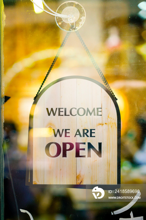 Open sign at restaurant and store