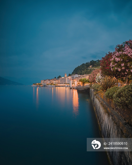 Bellagio on Lake Como during a cloudy evening with city reflections