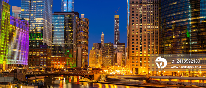 Chicago downtown night sunset panorama