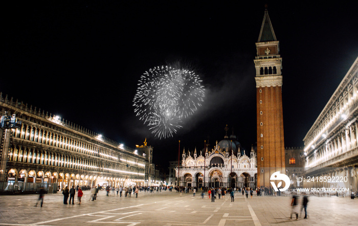 Fireworks over St Marks Square, Venice, Italy