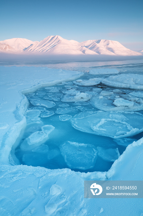 Norway landscape ice nature of the glacier mountains of Spitsbergen, Longyearbyen, Svalbard. Arctic 