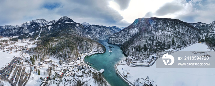 Bavarian Winter Panorama view through Berchtesgaden Königssee landscape