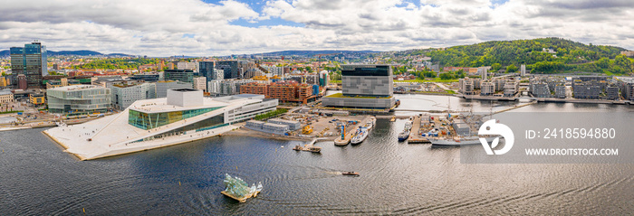 Aerial panoramic view of the Opera House and new business quarter. Oslo, Norway.