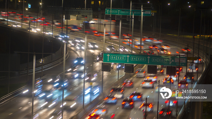 Stockholm city at night and traffic