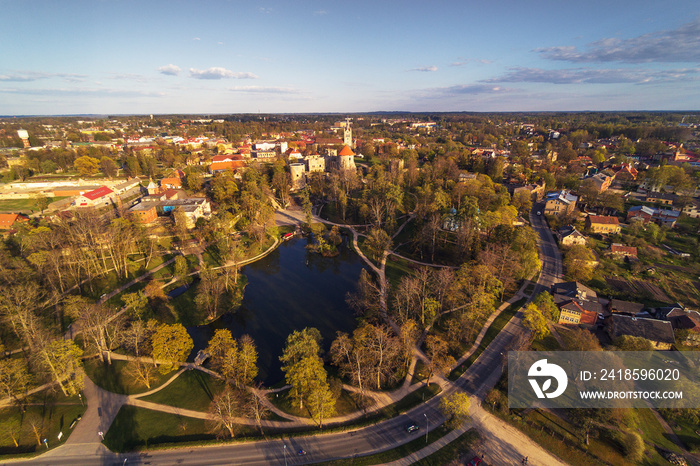 Cesis city in evening light, Latvia.