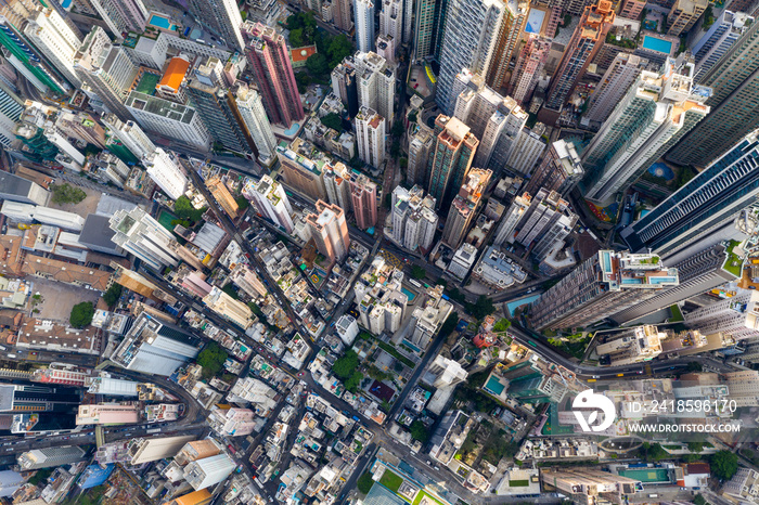 Top down view of Hong Kong city