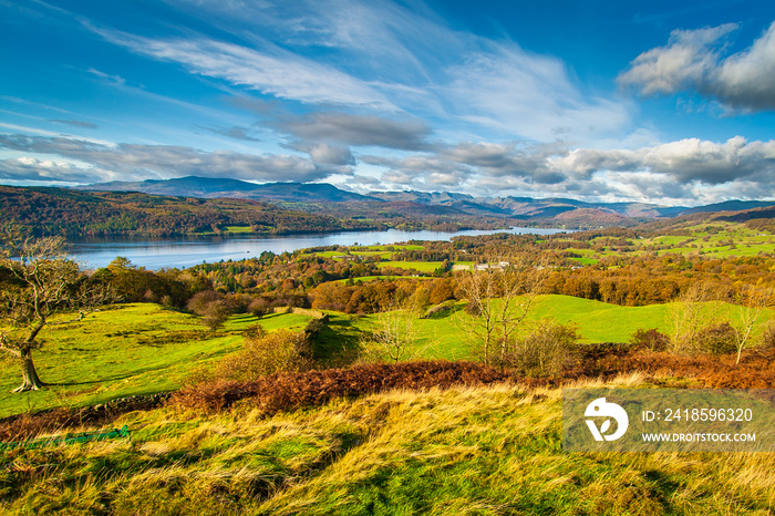 View on Windermere Lake from Orrest Head. English Lake District National Park, Cumbria, UK