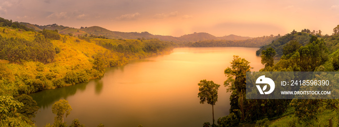 An extinct volcano crater in the Katwe region at sunset, Uganda.