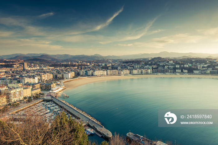 Panoramic vista over San Sebastian city and beach