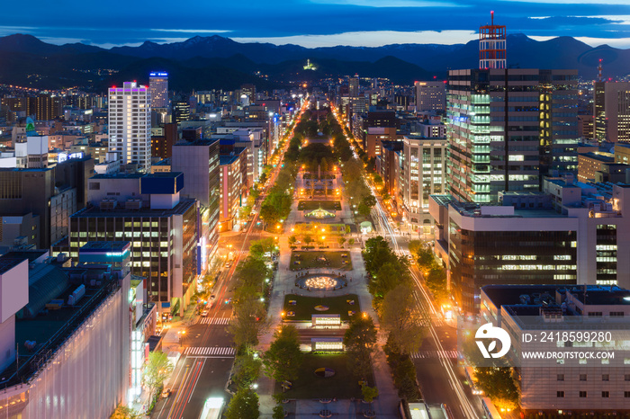 日本北海道奥多里公园札幌的城市景观。札幌是日本第四大城市。