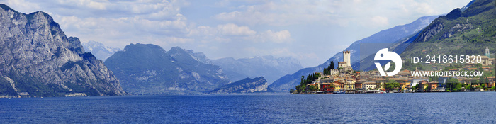 panorama of beautiful  Lago di Garda, Malcesine. Italy