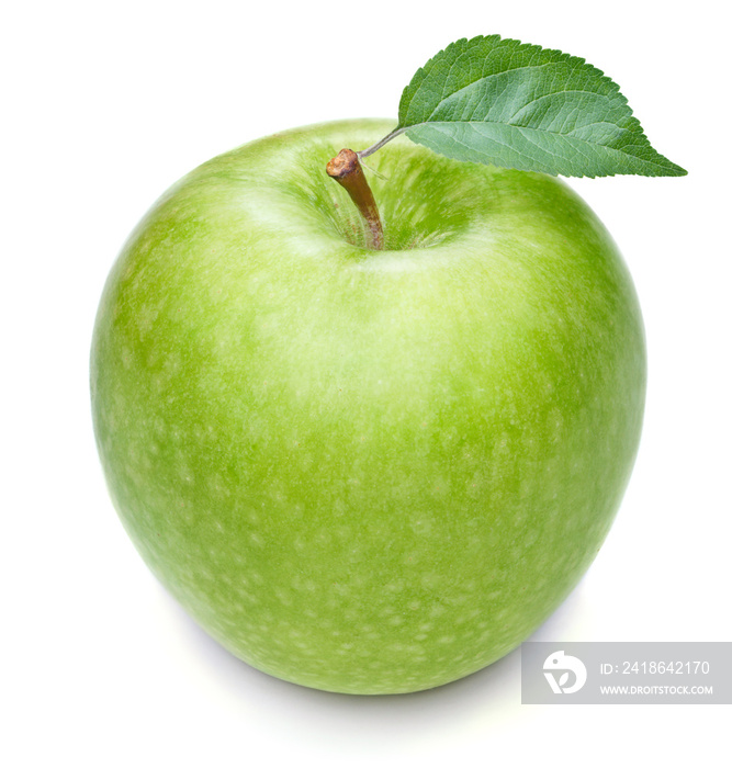 绿色苹果，白色底色，单叶