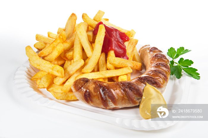 Bratwurst mit Pommes Frites