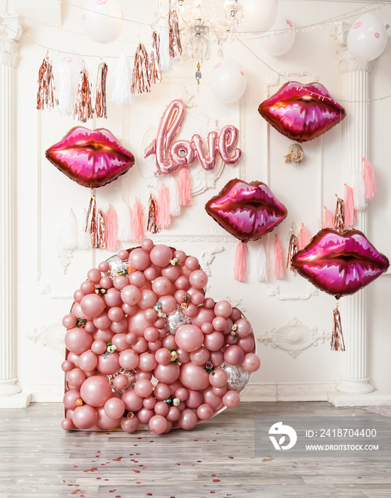 Baloon粉色心形背景室内爱情装饰品