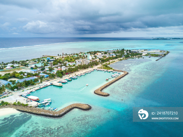 Aerial view of blue ocean at Maldives.