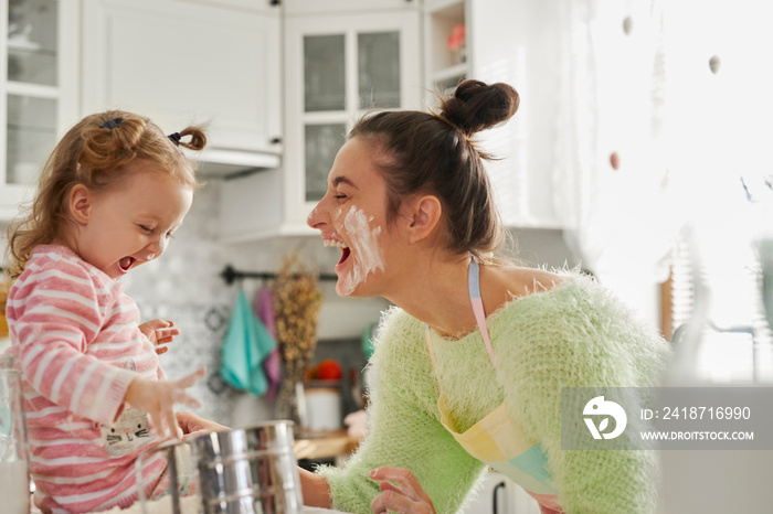 Having fun with flour in the kitchen