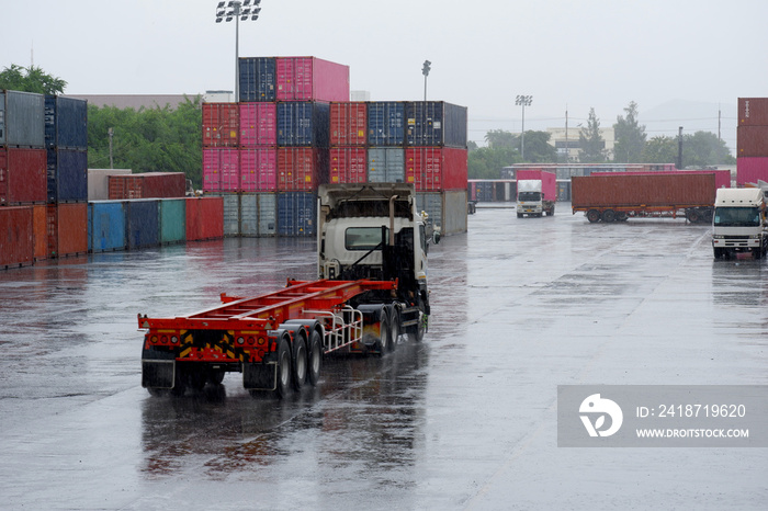 Heavy rain in the international shipping port