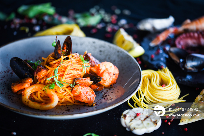 italian home made pasta with fresh seafood