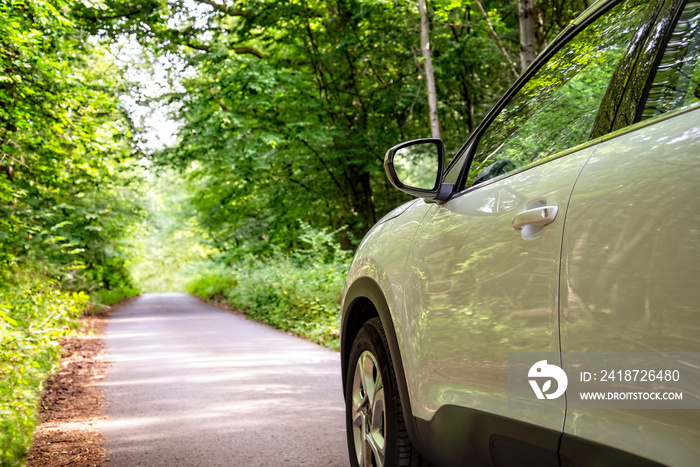 Auto auf kleiner Straße im Wald