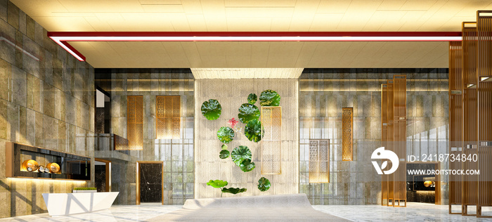 3d render of hotel entrance lobby receptıon