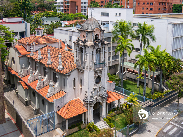 Top view  of   our  Lady of  Carmen   church  ( Nuestra Señora del Carmen ) in Caracas (Miranda,  Ve