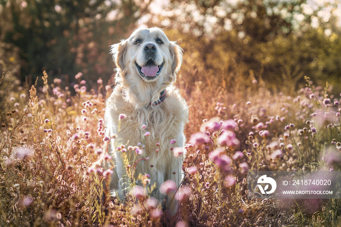 golden retriver na łące