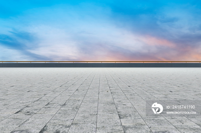 Empty square tiles and beautiful sky scenery