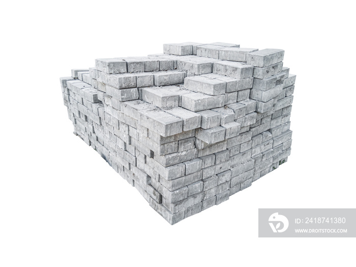 Stacked gray silicate brick isolated on white background. Construction debris, construction debris.