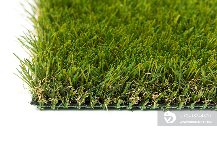 Section of Artificial Turf Grass On White Background