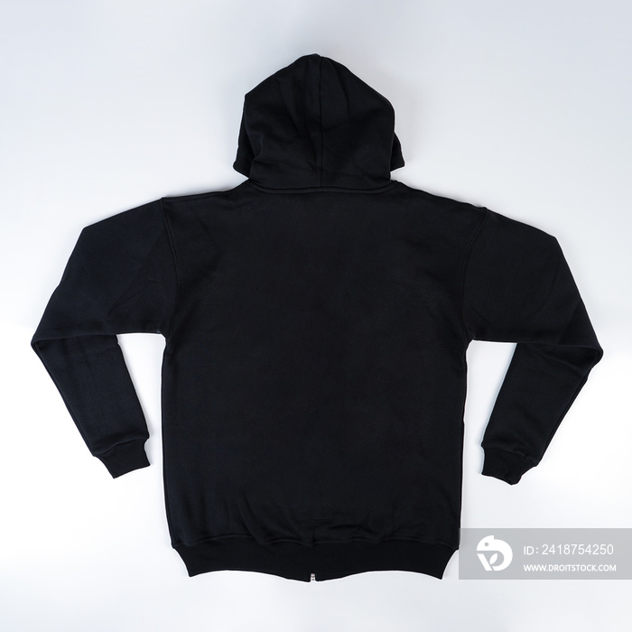 black jacket or jumper or hoodie with a white background, usually used for tshirt mockups or design 