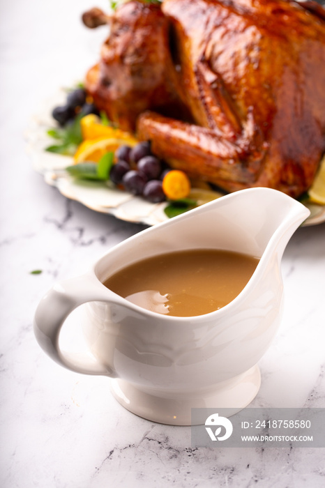 Homemade turkey gravy for Thanksgiving or Christmas dinner