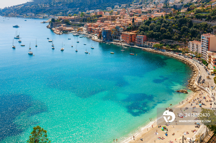 Landscape panoramic coast view between Nice and Monaco, Cote dAzur, France, South Europe. Beautiful