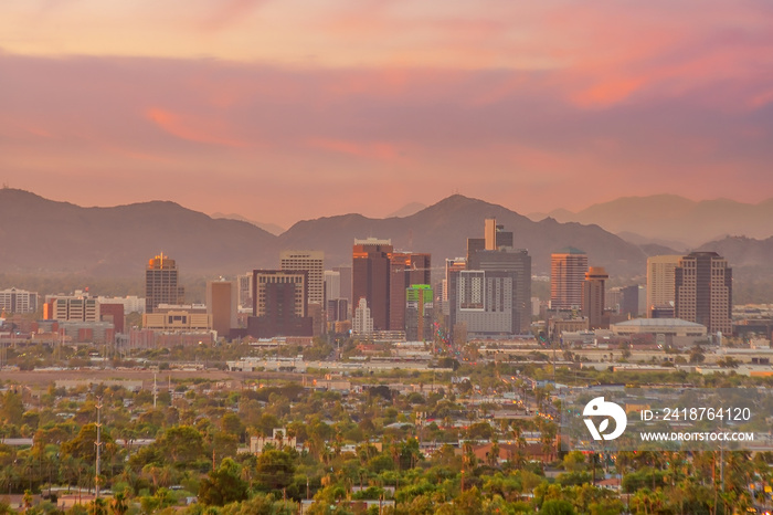 Phoenix city downtown skyline cityscape of Arizona in USA