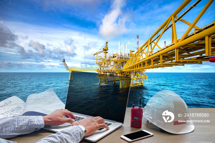 海上钻井平台工业背景下的商业工作工程电力石油和天然气概念。