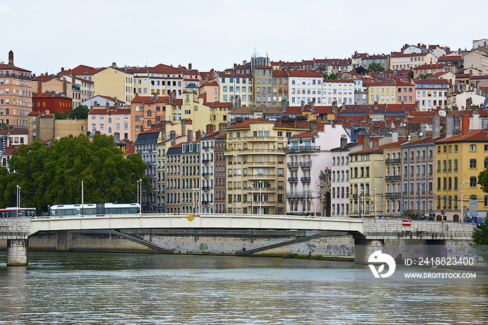 Saone river and the district of Croix Rousse, Lyon, France