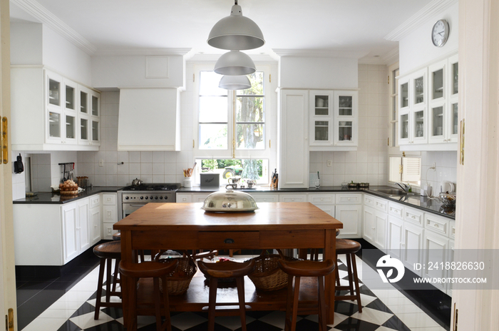 Dining table and counter in kitchen